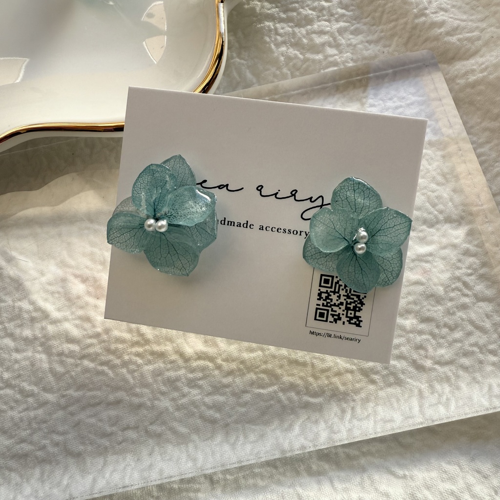 no.256 再販 ブルーライラックの紫陽花ピアス アジサイ パール ブルー ステンレス ピアス