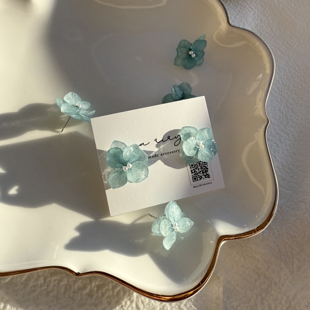 no.256 再販 ブルーライラックの紫陽花ピアス アジサイ パール ブルー ステンレス ピアス