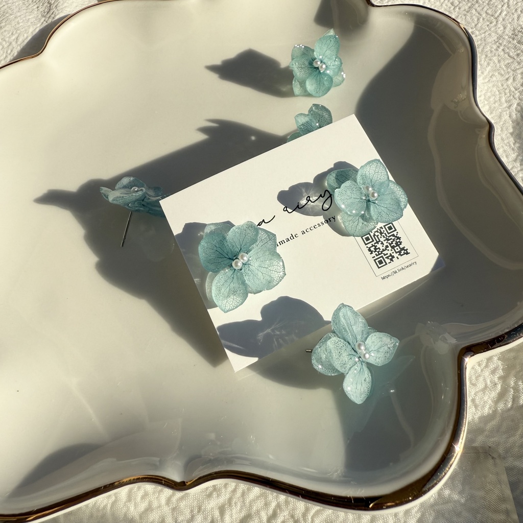 no.256 再販 ブルーライラックの紫陽花ピアス アジサイ パール ブルー ステンレス ピアス