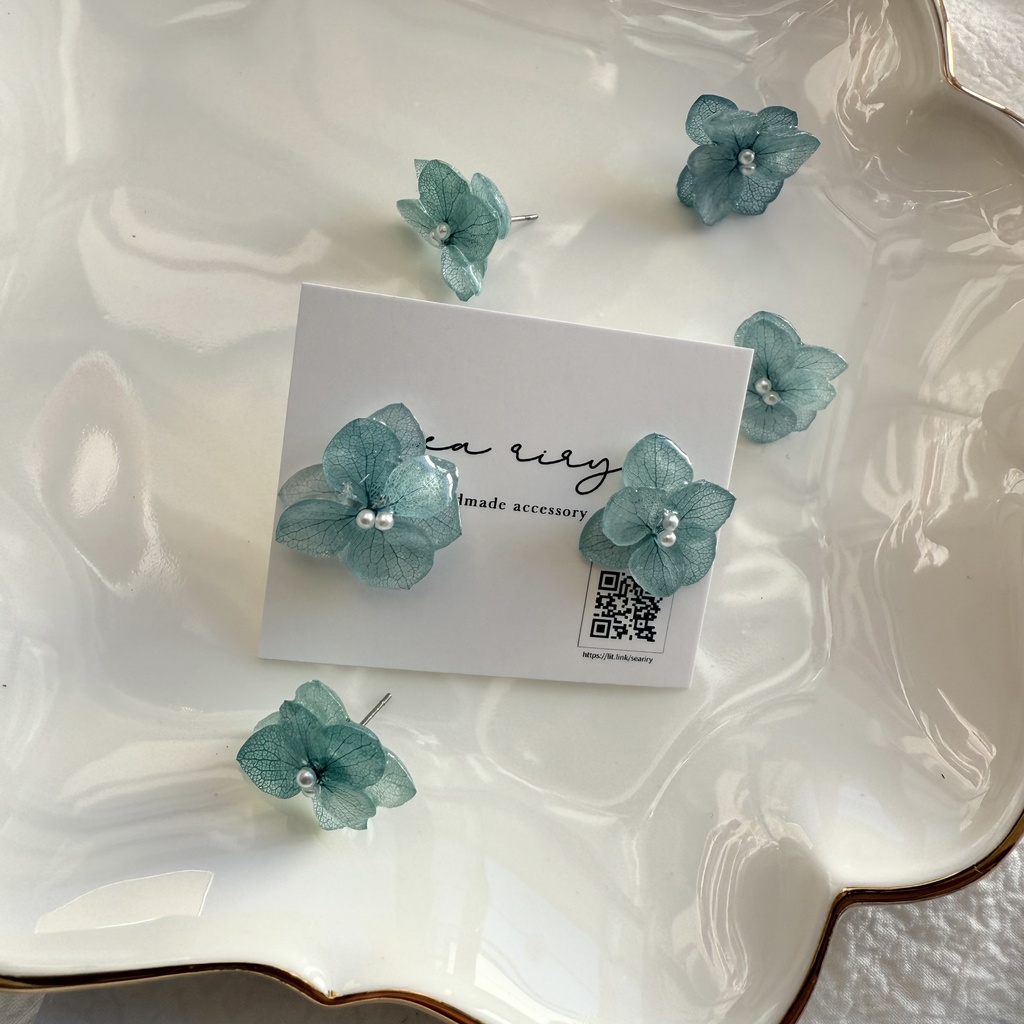 no.256 再販 ブルーライラックの紫陽花ピアス アジサイ パール ブルー ステンレス ピアス