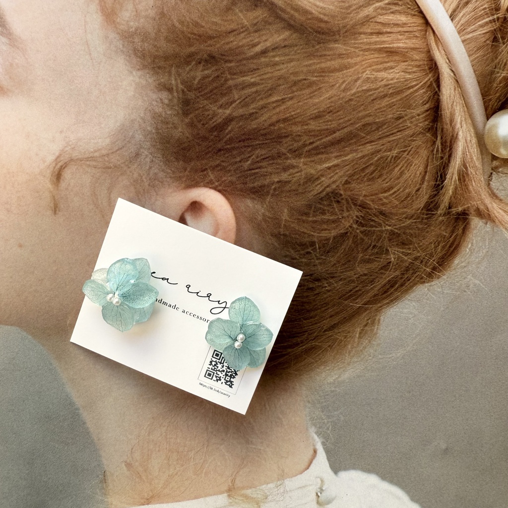 no.256 再販 ブルーライラックの紫陽花ピアス アジサイ パール ブルー ステンレス ピアス
