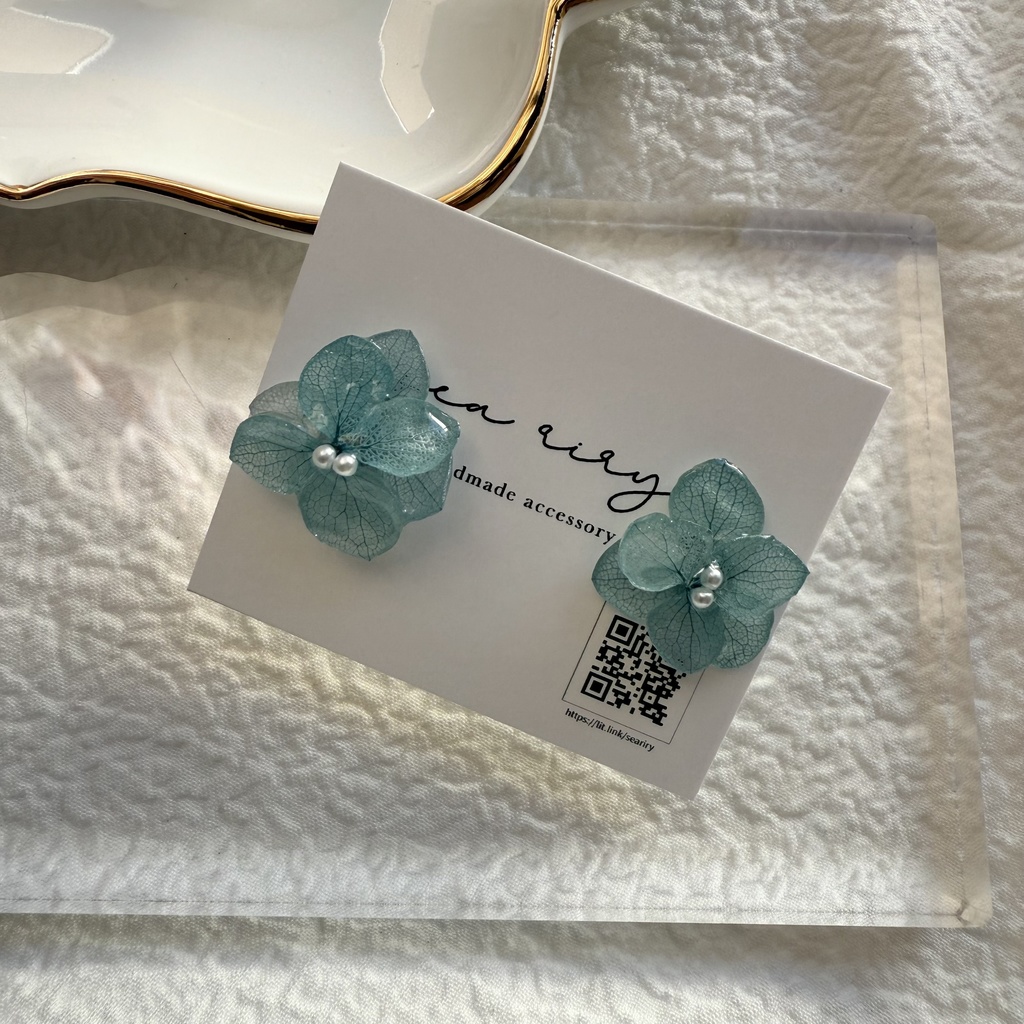 no.256 再販 ブルーライラックの紫陽花ピアス アジサイ パール ブルー ステンレス ピアス