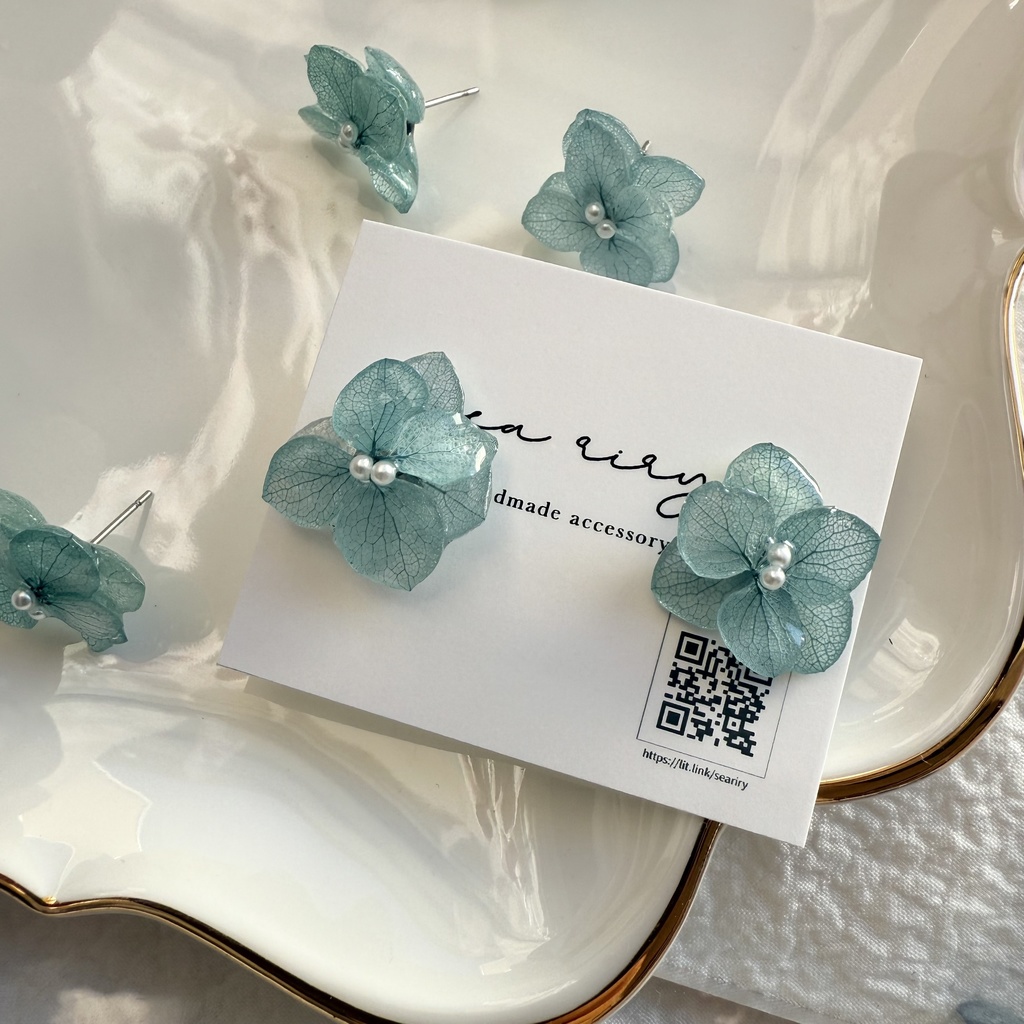 no.256 再販 ブルーライラックの紫陽花ピアス アジサイ パール ブルー ステンレス ピアス