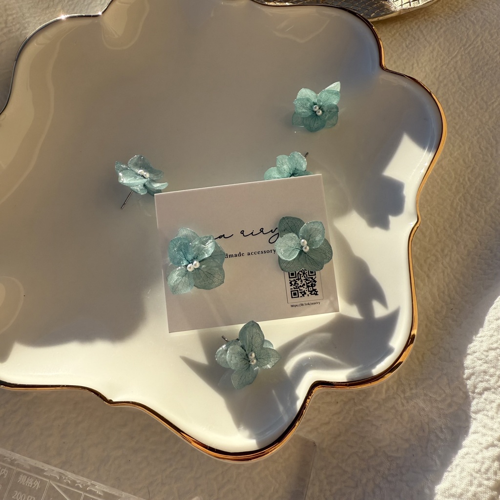 no.256 再販 ブルーライラックの紫陽花ピアス アジサイ パール ブルー ステンレス ピアス