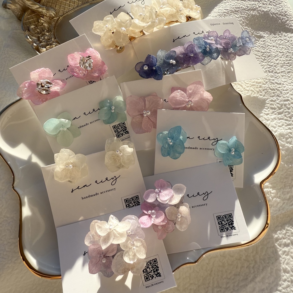 限定1セット happybag 訳あり 紫陽花 ヘアバレッタ ピアス イヤリング 帯留 セット アジサイ