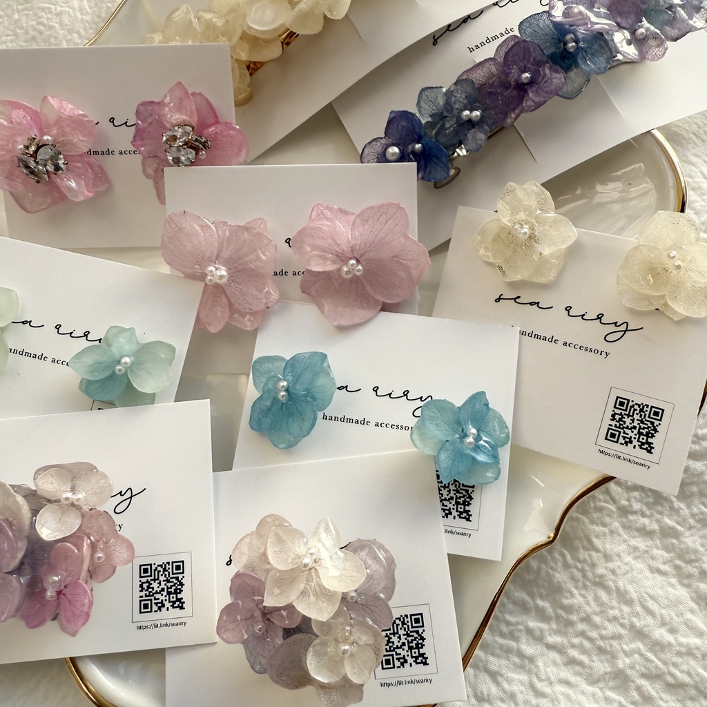 限定1セット happybag 訳あり 紫陽花 ヘアバレッタ ピアス イヤリング 帯留 セット アジサイ