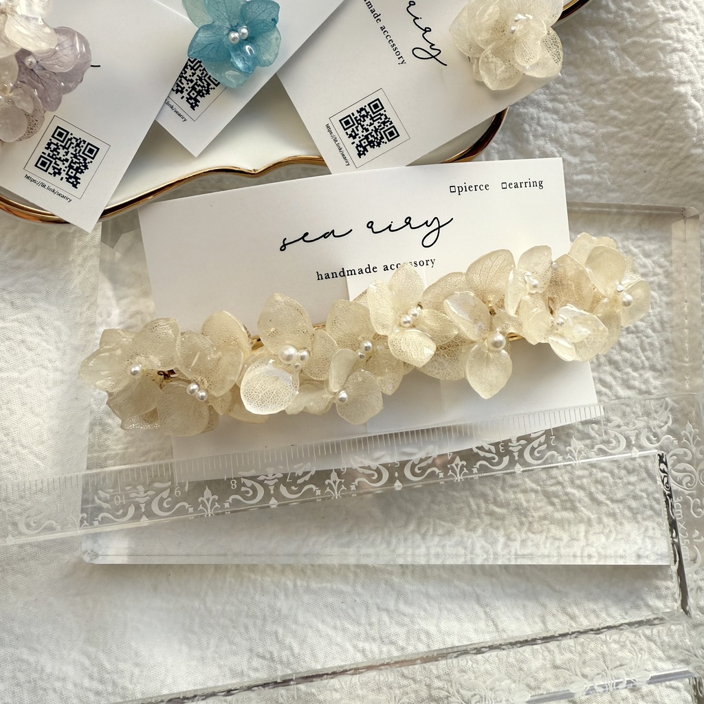 限定1セット happybag 訳あり 紫陽花 ヘアバレッタ ピアス イヤリング 帯留 セット アジサイ