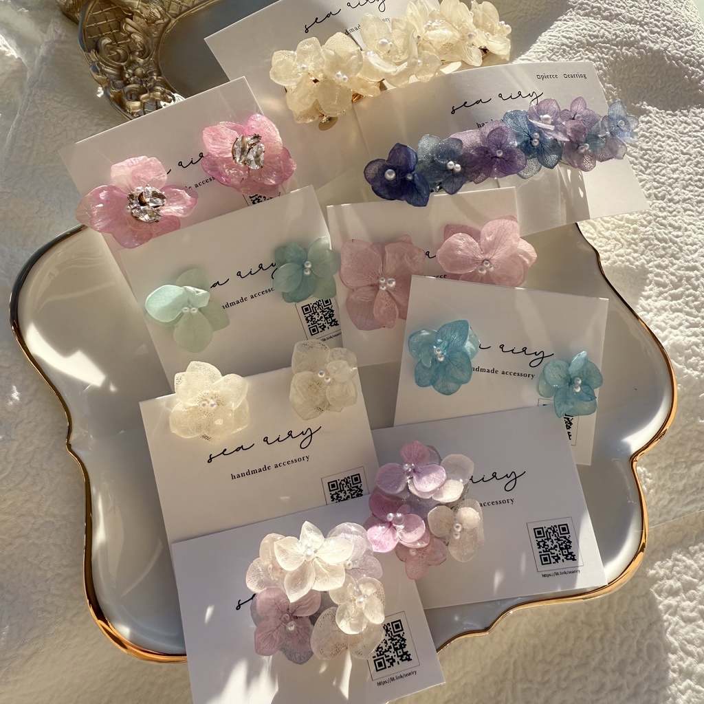 限定1セット happybag 訳あり 紫陽花 ヘアバレッタ ピアス イヤリング 帯留 セット アジサイ