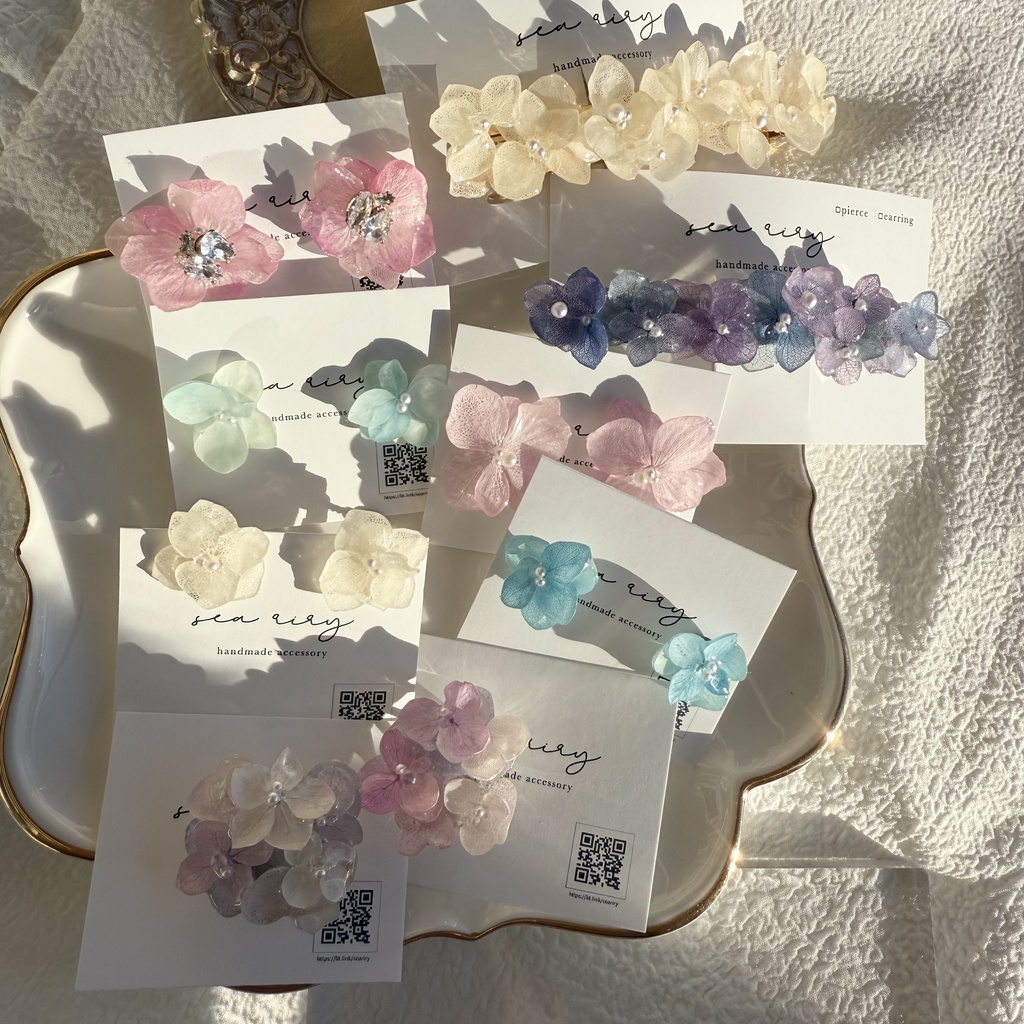 限定1セット happybag 訳あり 紫陽花 ヘアバレッタ ピアス イヤリング 帯留 セット アジサイ