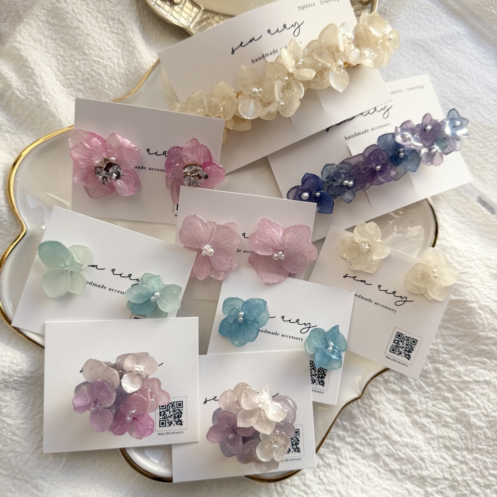 限定1セット happybag 訳あり 紫陽花 ヘアバレッタ ピアス イヤリング 帯留 セット アジサイ