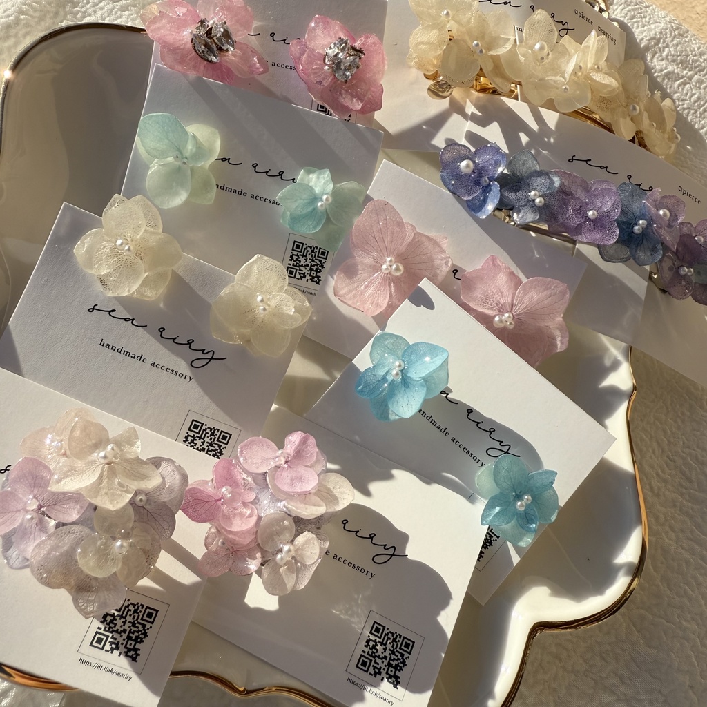 限定1セット happybag 訳あり 紫陽花 ヘアバレッタ ピアス イヤリング 帯留 セット アジサイ