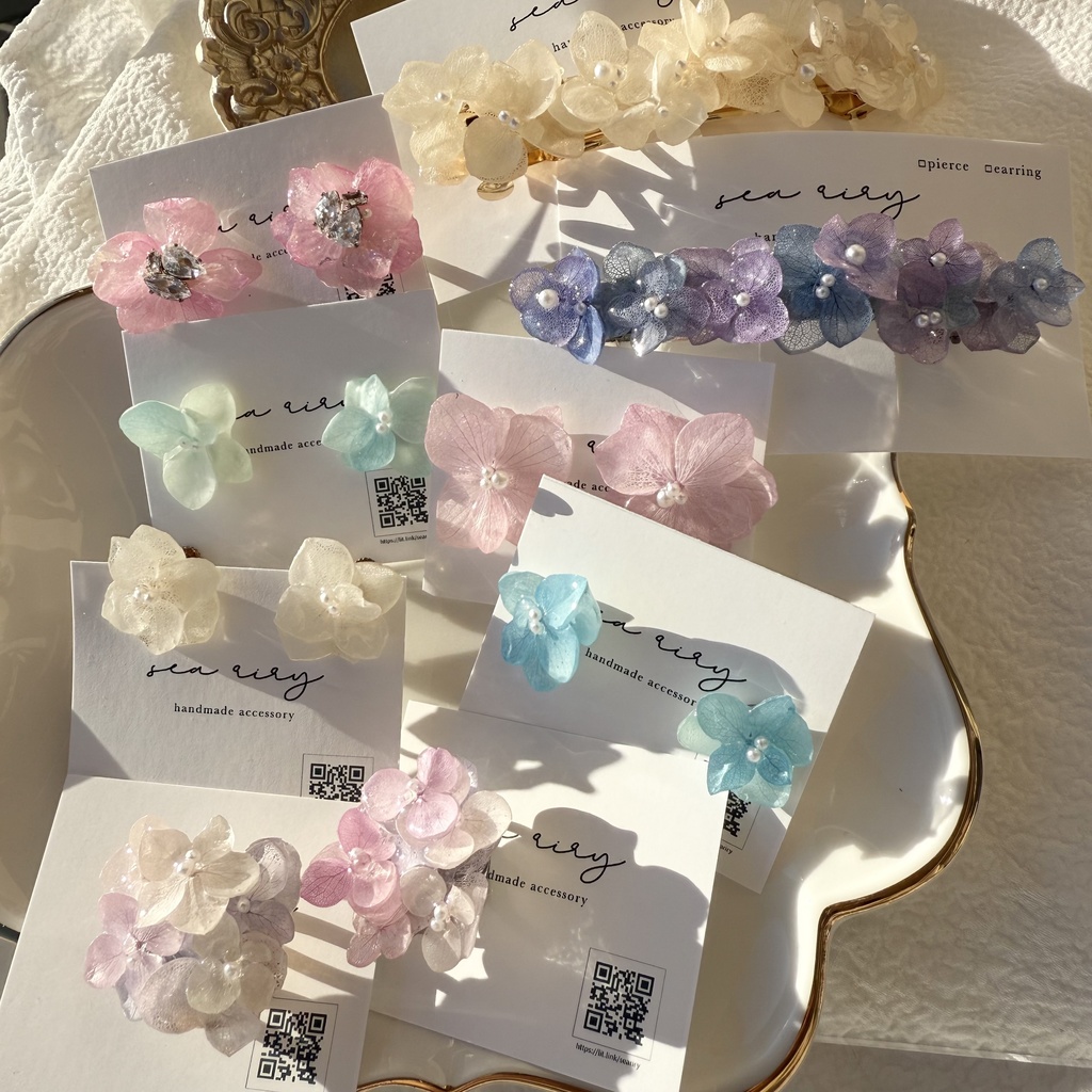 限定1セット happybag 訳あり 紫陽花 ヘアバレッタ ピアス イヤリング 帯留 セット アジサイ