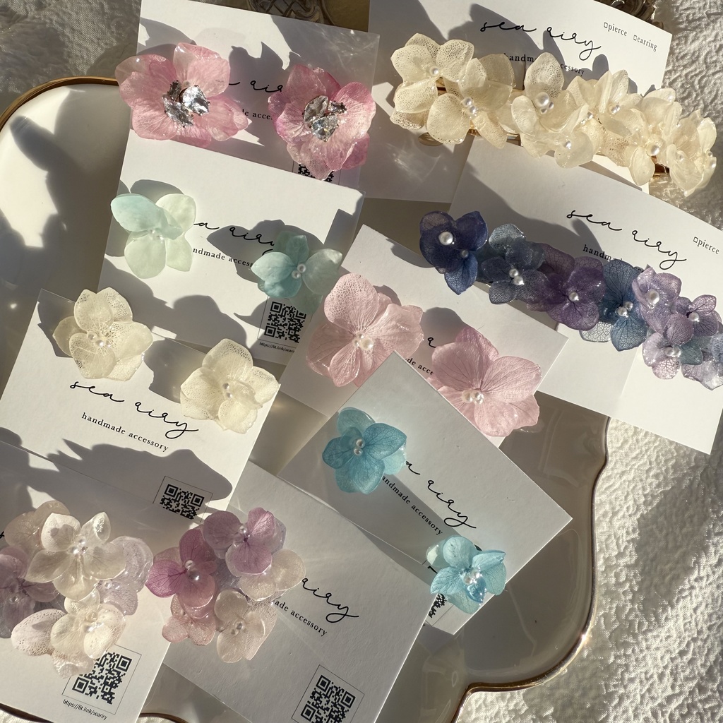 限定1セット happybag 訳あり 紫陽花 ヘアバレッタ ピアス イヤリング 帯留 セット アジサイ