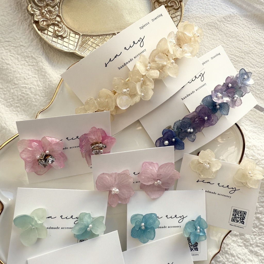 限定1セット happybag 訳あり 紫陽花 ヘアバレッタ ピアス イヤリング 帯留 セット アジサイ