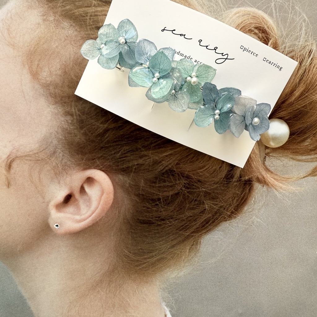 no.257  ブルーライラックmixの紫陽花ヘアバレッタ  ヘア  バレッタ  レジン  ヘアアクセサリー  髪留め  髪飾り
