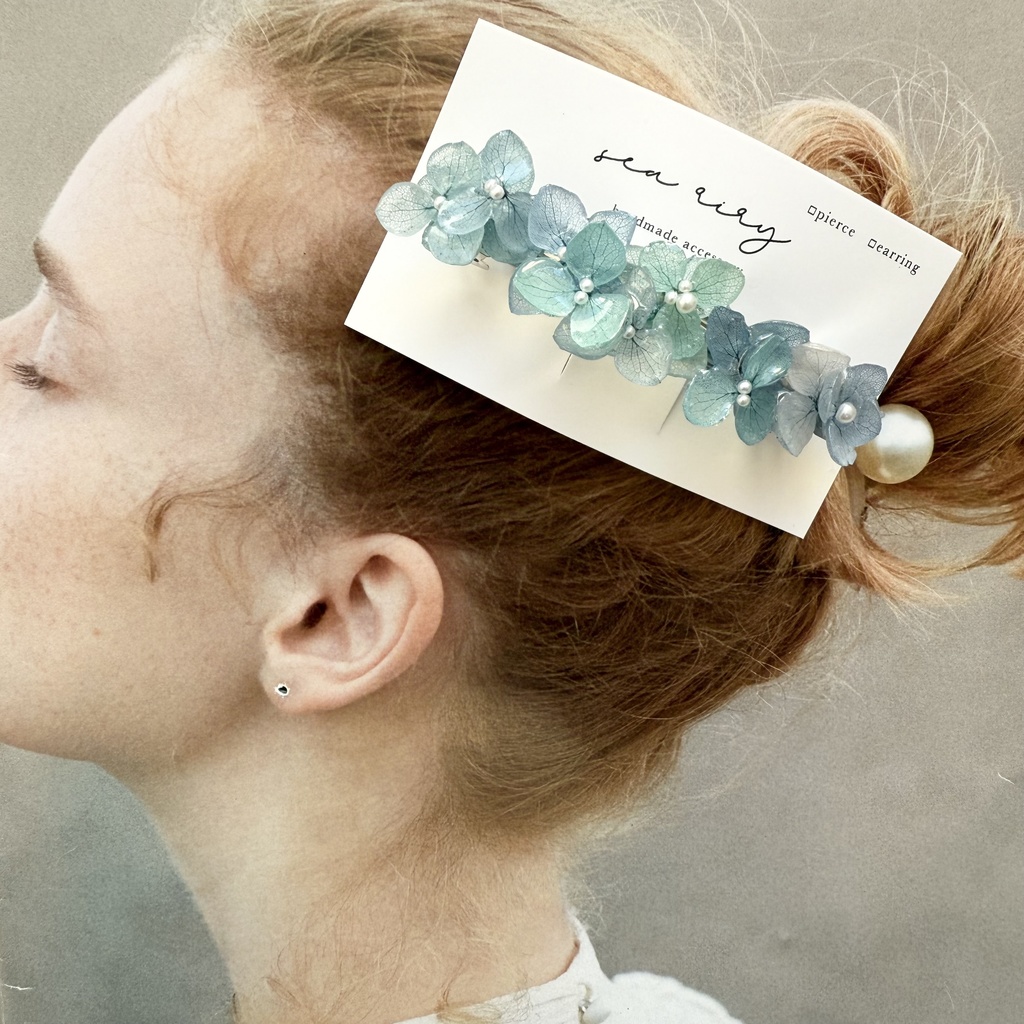 no.257 ブルーライラックmixの紫陽花ヘアバレッタ ヘア バレッタ レジン ヘアアクセサリー 髪留め 髪飾り