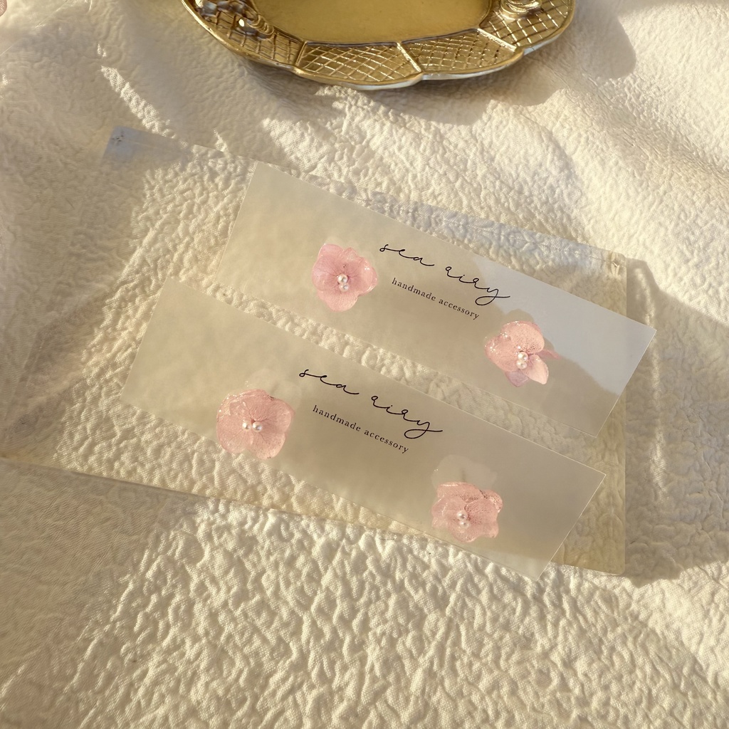 no.258 ベビーピンクのちいさなお花のピアス アジサイ 紫陽花 アナベル パール ピンク ステンレス ピアス