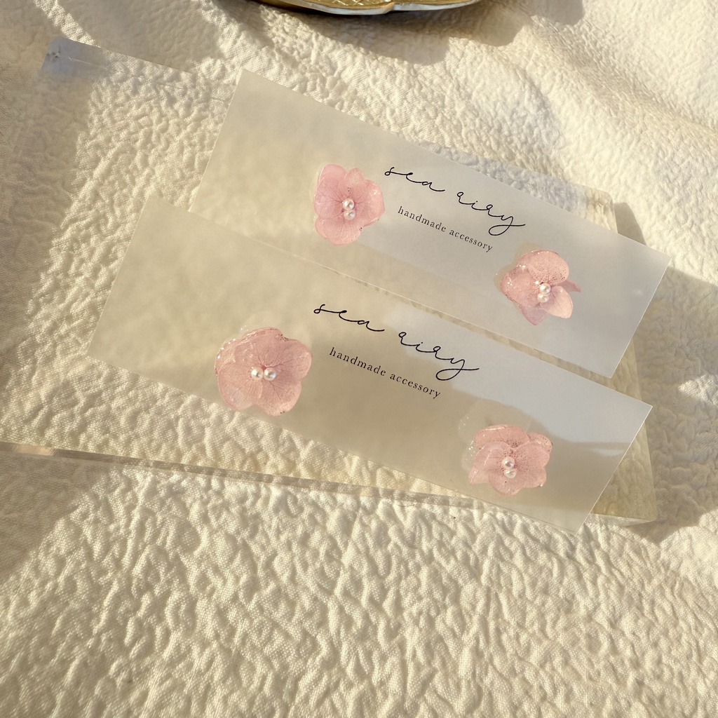 no.258 ベビーピンクのちいさなお花のピアス アジサイ 紫陽花 アナベル パール ピンク ステンレス ピアス
