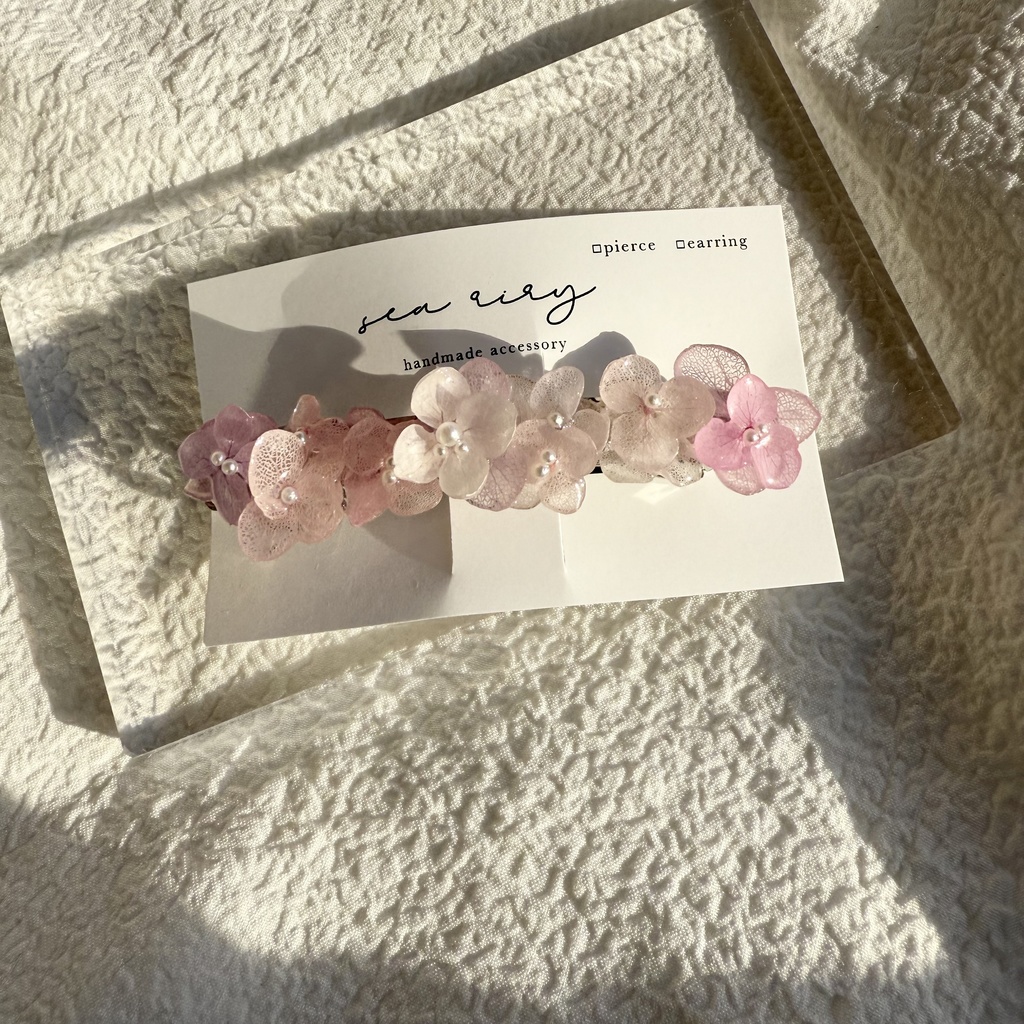 no.259 訳あり パステルライラックmixの紫陽花ヘアバレッタ アジサイ パール ヘアアクセサリー 髪留め 髪飾り