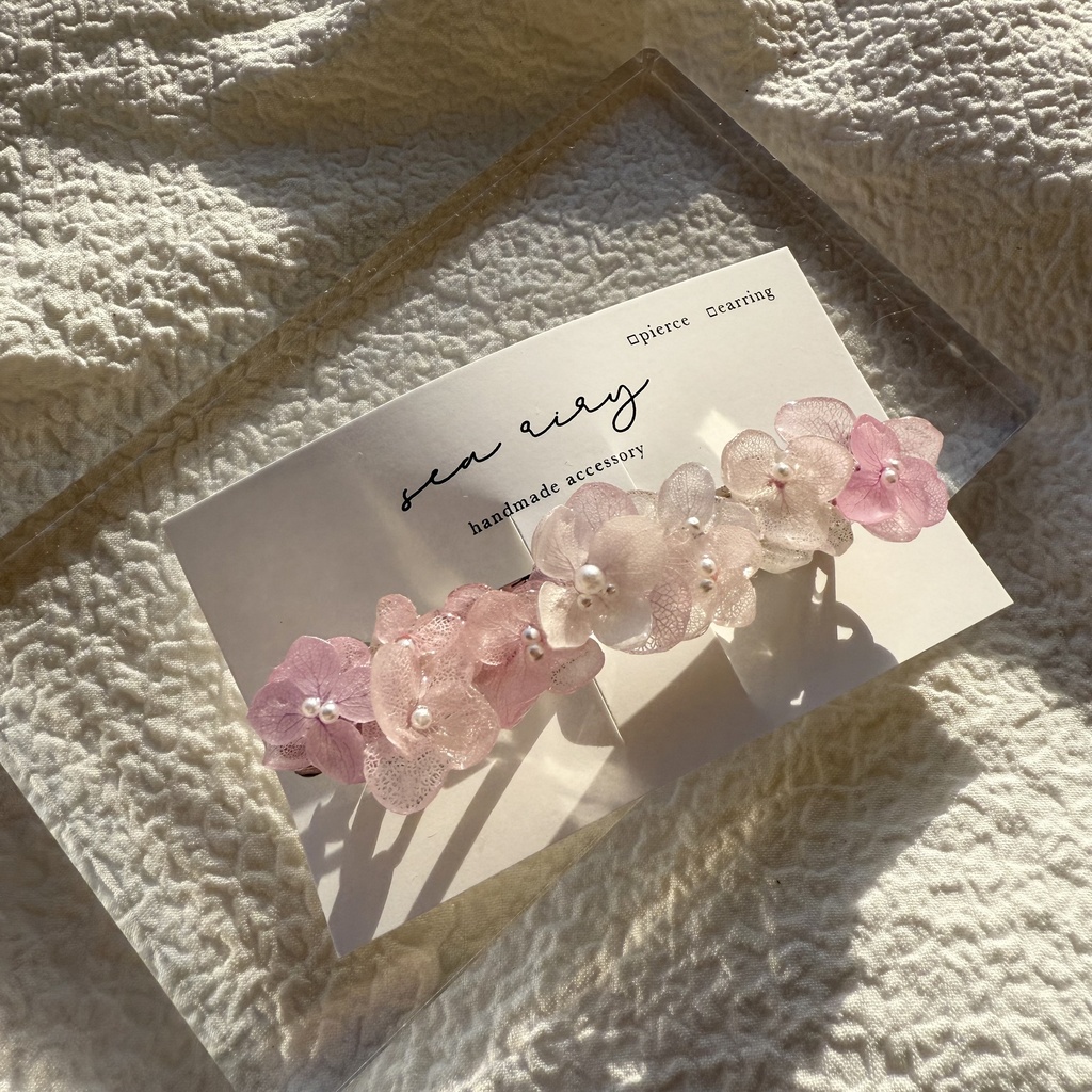 no.259 訳あり パステルライラックmixの紫陽花ヘアバレッタ アジサイ パール ヘアアクセサリー 髪留め 髪飾り