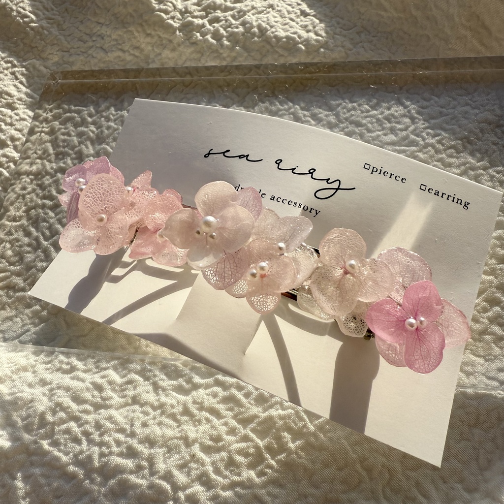 no.259 訳あり パステルライラックmixの紫陽花ヘアバレッタ アジサイ パール ヘアアクセサリー 髪留め 髪飾り