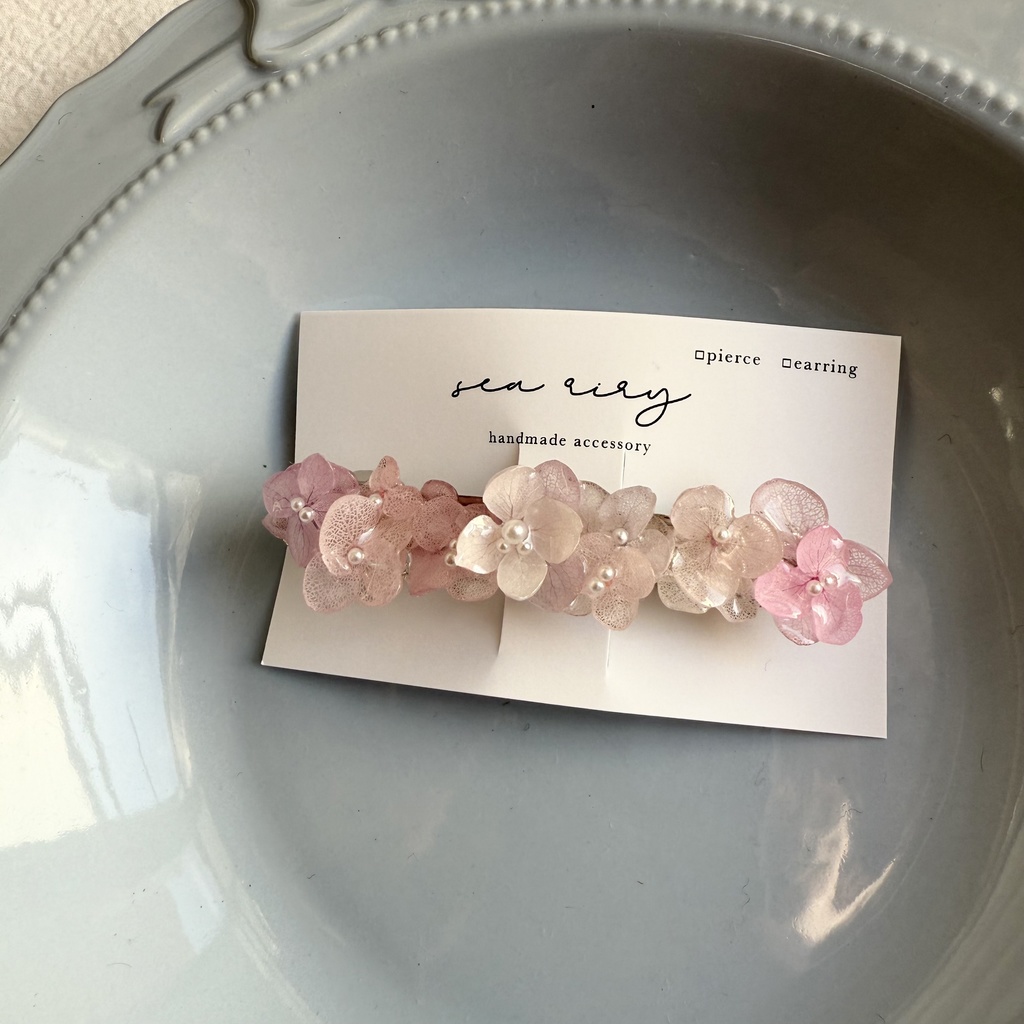 no.259 訳あり パステルライラックmixの紫陽花ヘアバレッタ アジサイ パール ヘアアクセサリー 髪留め 髪飾り