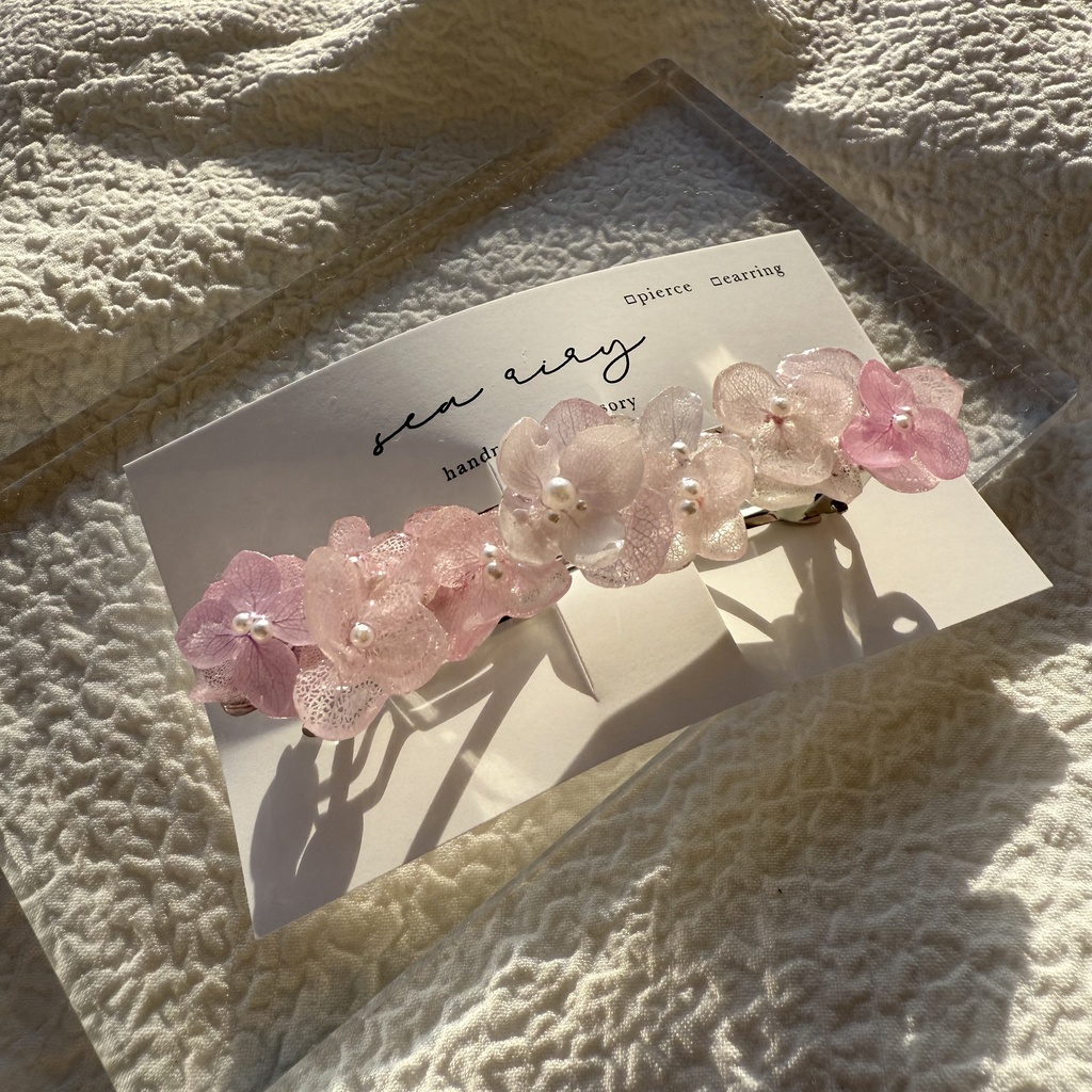 no.259 訳あり パステルライラックmixの紫陽花ヘアバレッタ アジサイ パール ヘアアクセサリー 髪留め 髪飾り