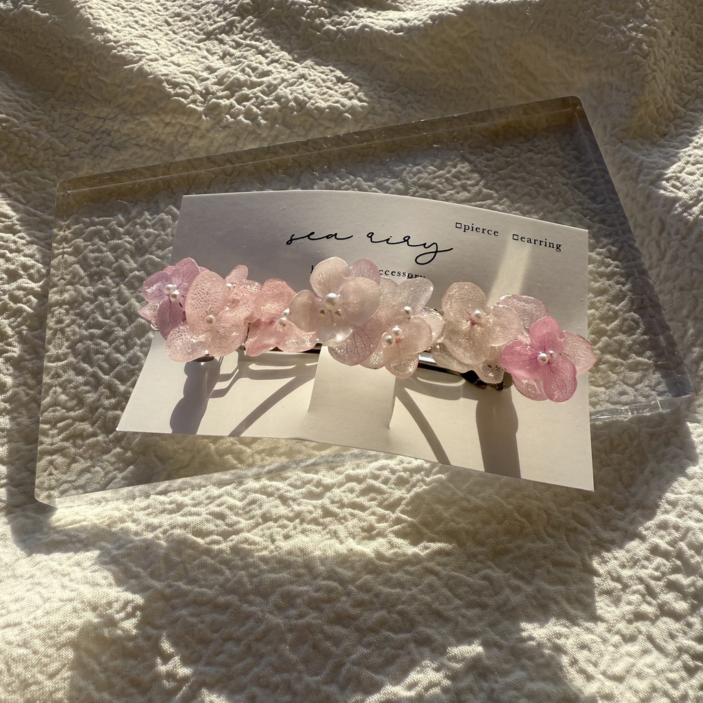 no.259 訳あり パステルライラックmixの紫陽花ヘアバレッタ アジサイ パール ヘアアクセサリー 髪留め 髪飾り