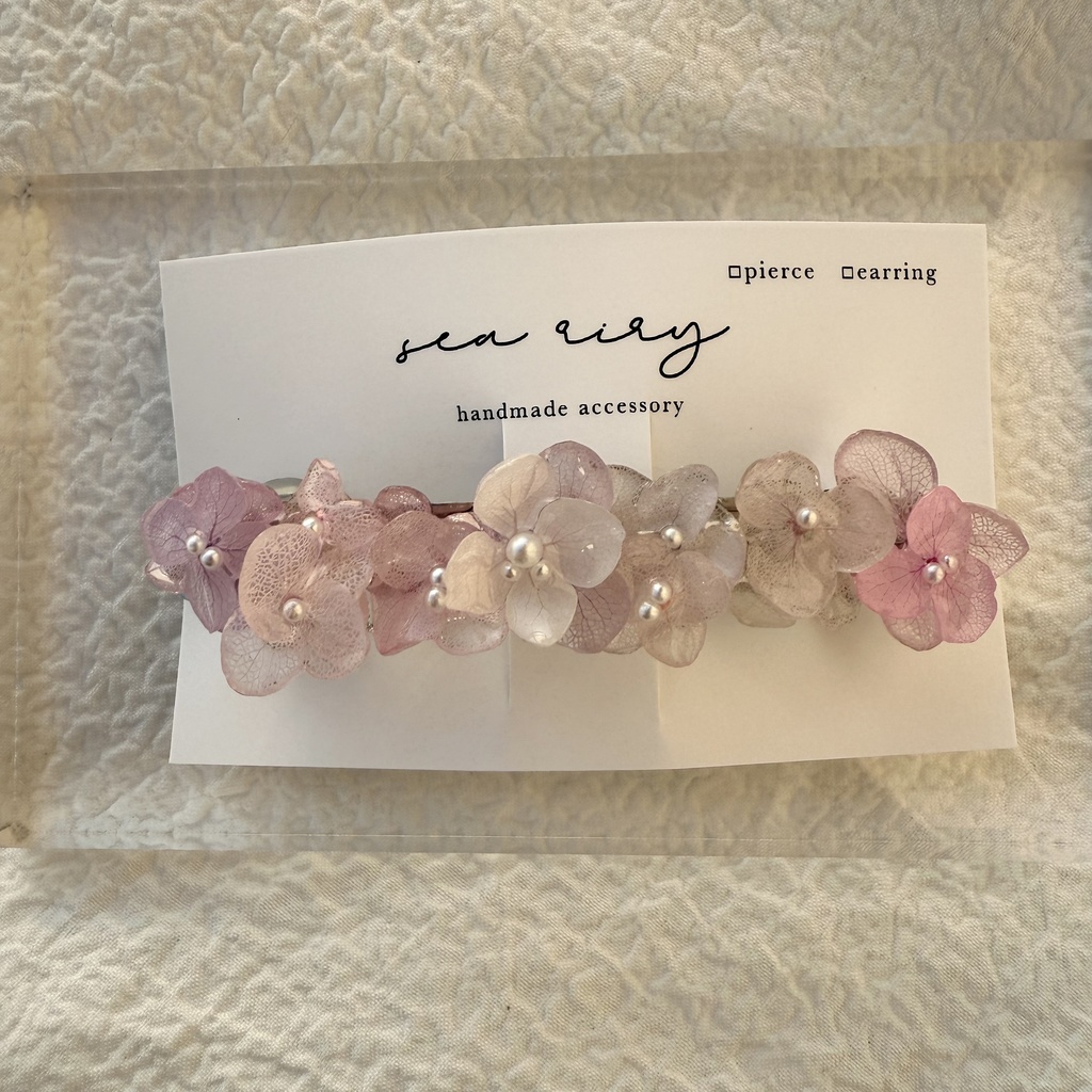 no.259 訳あり パステルライラックmixの紫陽花ヘアバレッタ アジサイ パール ヘアアクセサリー 髪留め 髪飾り