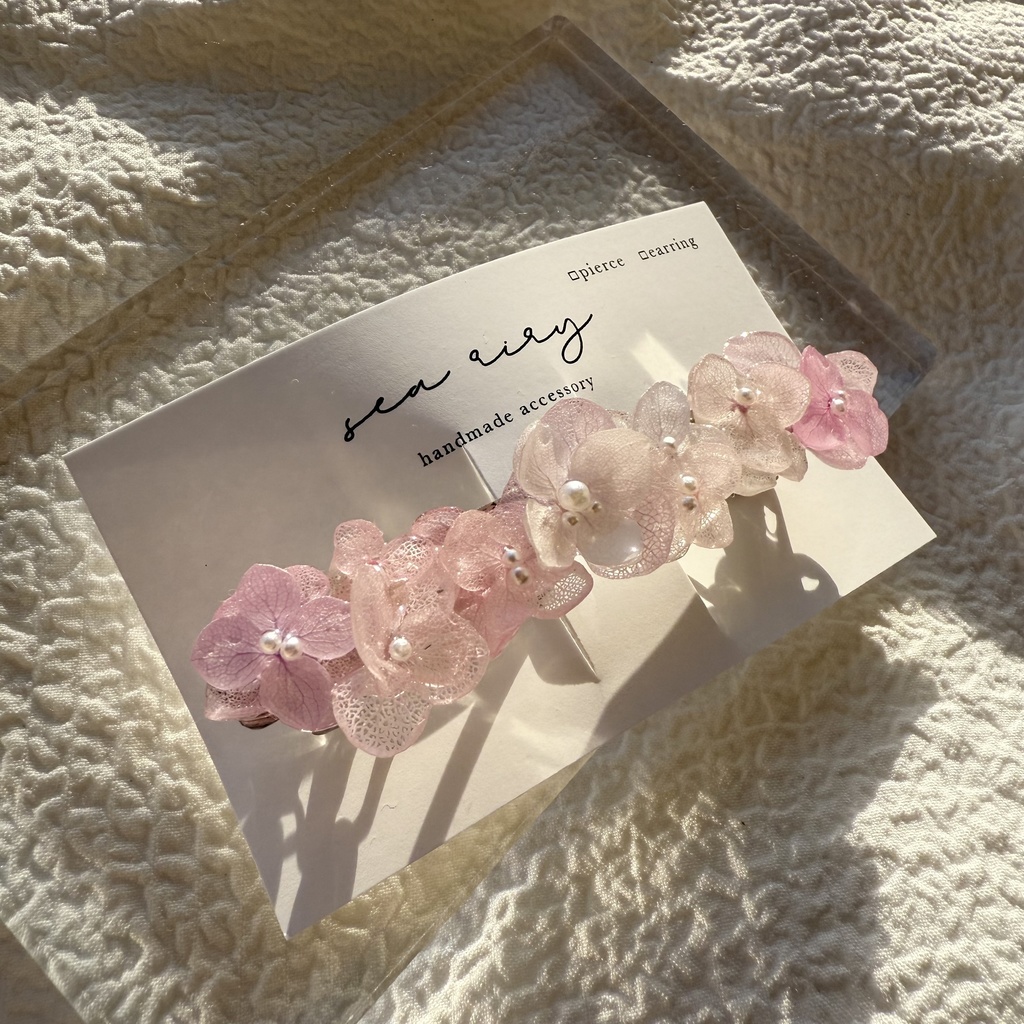 no.259 訳あり パステルライラックmixの紫陽花ヘアバレッタ アジサイ パール ヘアアクセサリー 髪留め 髪飾り