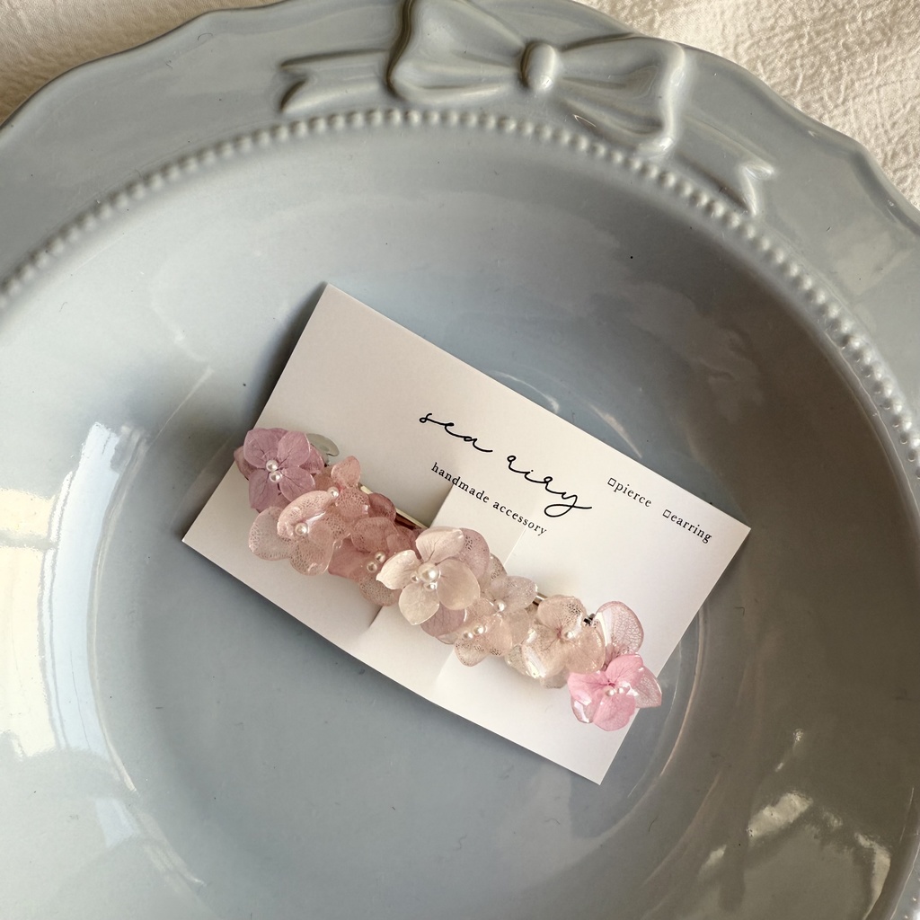 no.259 訳あり パステルライラックmixの紫陽花ヘアバレッタ アジサイ パール ヘアアクセサリー 髪留め 髪飾り