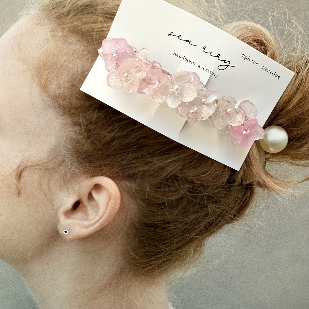 no.259 訳あり パステルライラックmixの紫陽花ヘアバレッタ アジサイ パール ヘアアクセサリー 髪留め 髪飾り