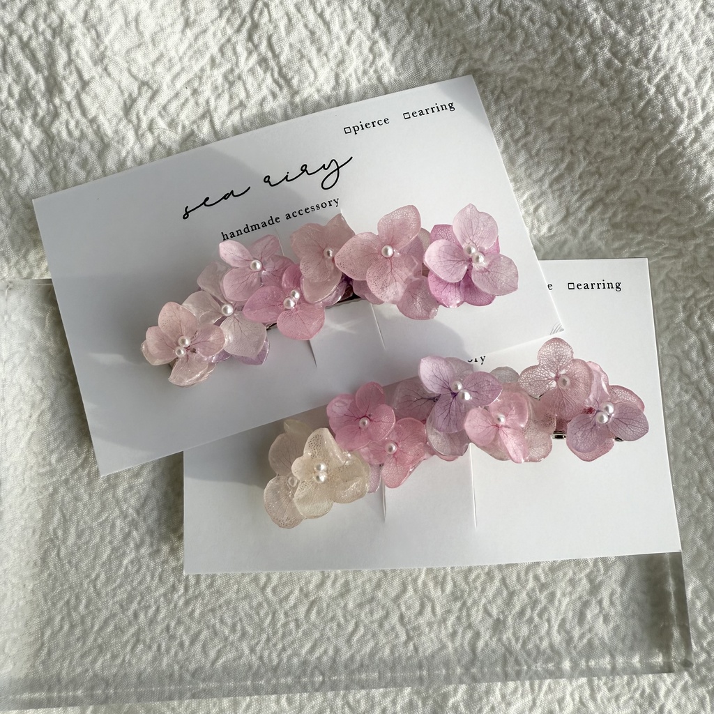 no.260 限定セット パステルライラックmixの紫陽花ヘアクリップ 本物のお花 アジサイ ヘアクリップ 髪飾り