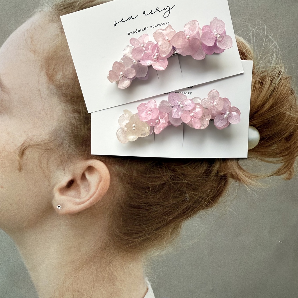no.260 限定セット パステルライラックmixの紫陽花ヘアクリップ 本物のお花 アジサイ ヘアクリップ 髪飾り