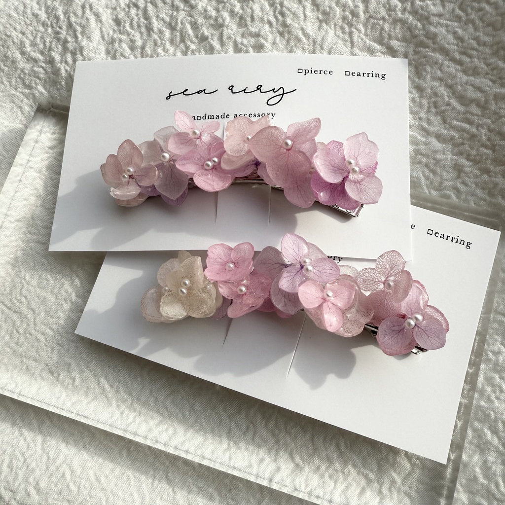 no.260 限定セット パステルライラックmixの紫陽花ヘアクリップ 本物のお花 アジサイ ヘアクリップ 髪飾り