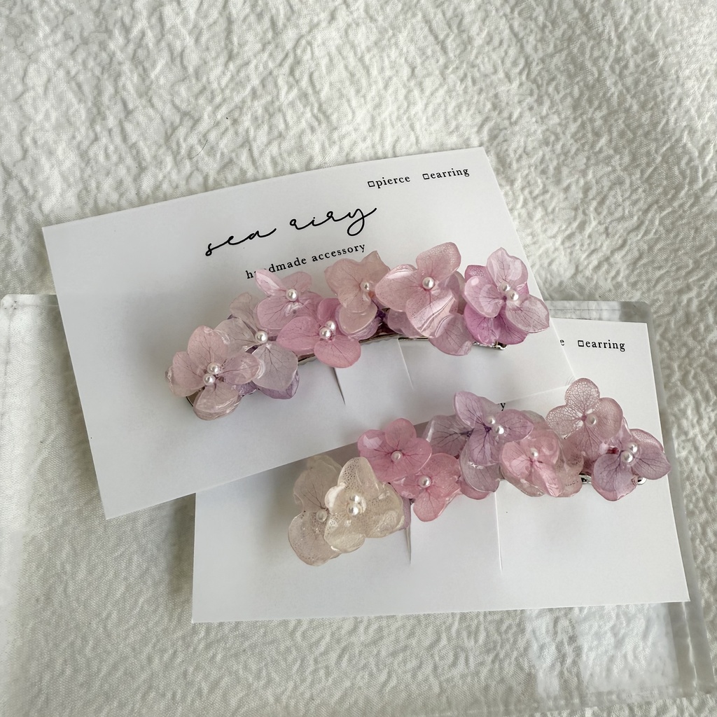 no.260 限定セット パステルライラックmixの紫陽花ヘアクリップ 本物のお花 アジサイ ヘアクリップ 髪飾り
