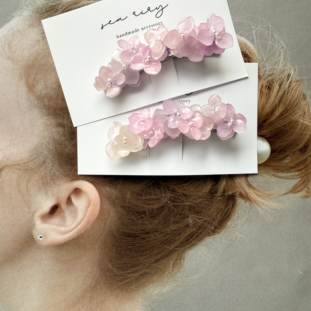 no.260 限定セット パステルライラックmixの紫陽花ヘアクリップ 本物のお花 アジサイ ヘアクリップ 髪飾り