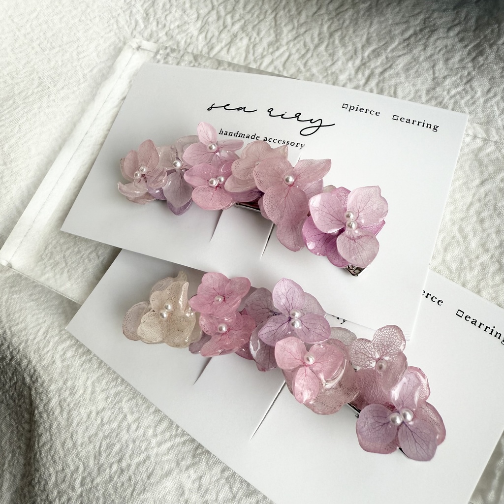 no.260 限定セット パステルライラックmixの紫陽花ヘアクリップ 本物のお花 アジサイ ヘアクリップ 髪飾り