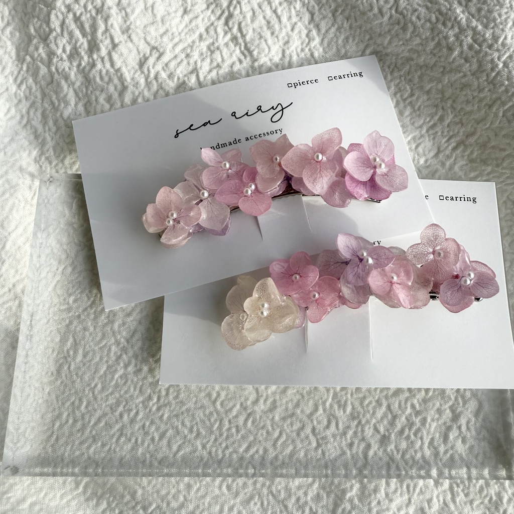 no.260 限定セット パステルライラックmixの紫陽花ヘアクリップ 本物のお花 アジサイ ヘアクリップ 髪飾り