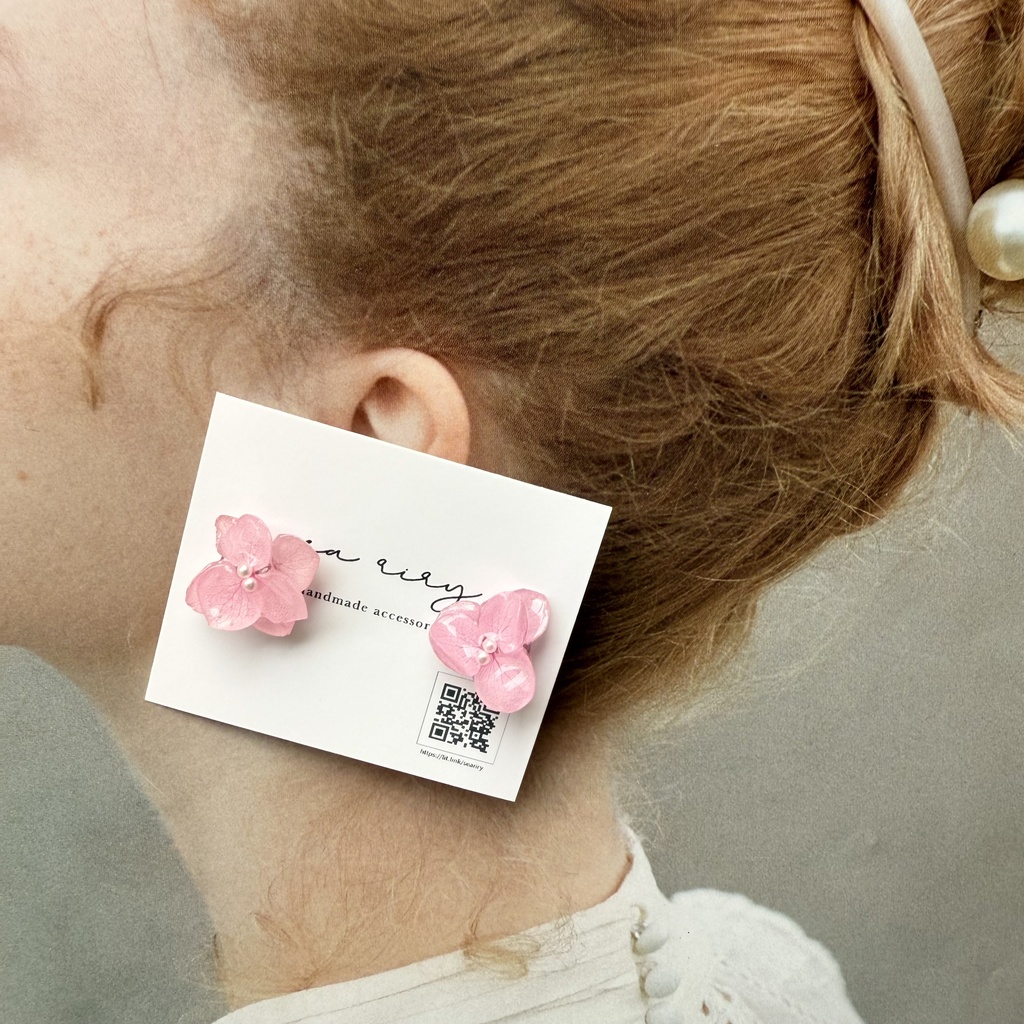 no.261 再販 ちいさなお花のピアス パステルライラックmix ピンク アジサイ パール ステンレス