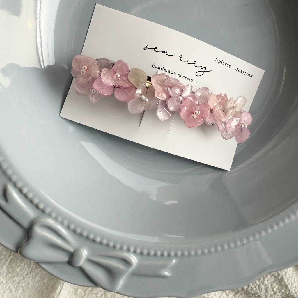 no.262 パステルライラックmixの紫陽花ヘアバレッタ アジサイ 本物のお花 ヘアアクセサリー 髪飾り