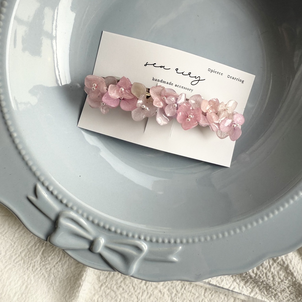 no.262 パステルライラックmixの紫陽花ヘアバレッタ アジサイ 本物のお花 ヘアアクセサリー 髪飾り