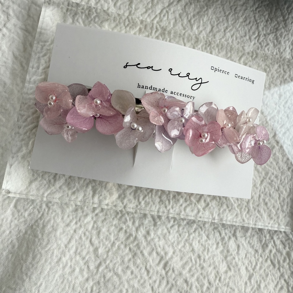 no.262 パステルライラックmixの紫陽花ヘアバレッタ アジサイ 本物のお花 ヘアアクセサリー 髪飾り