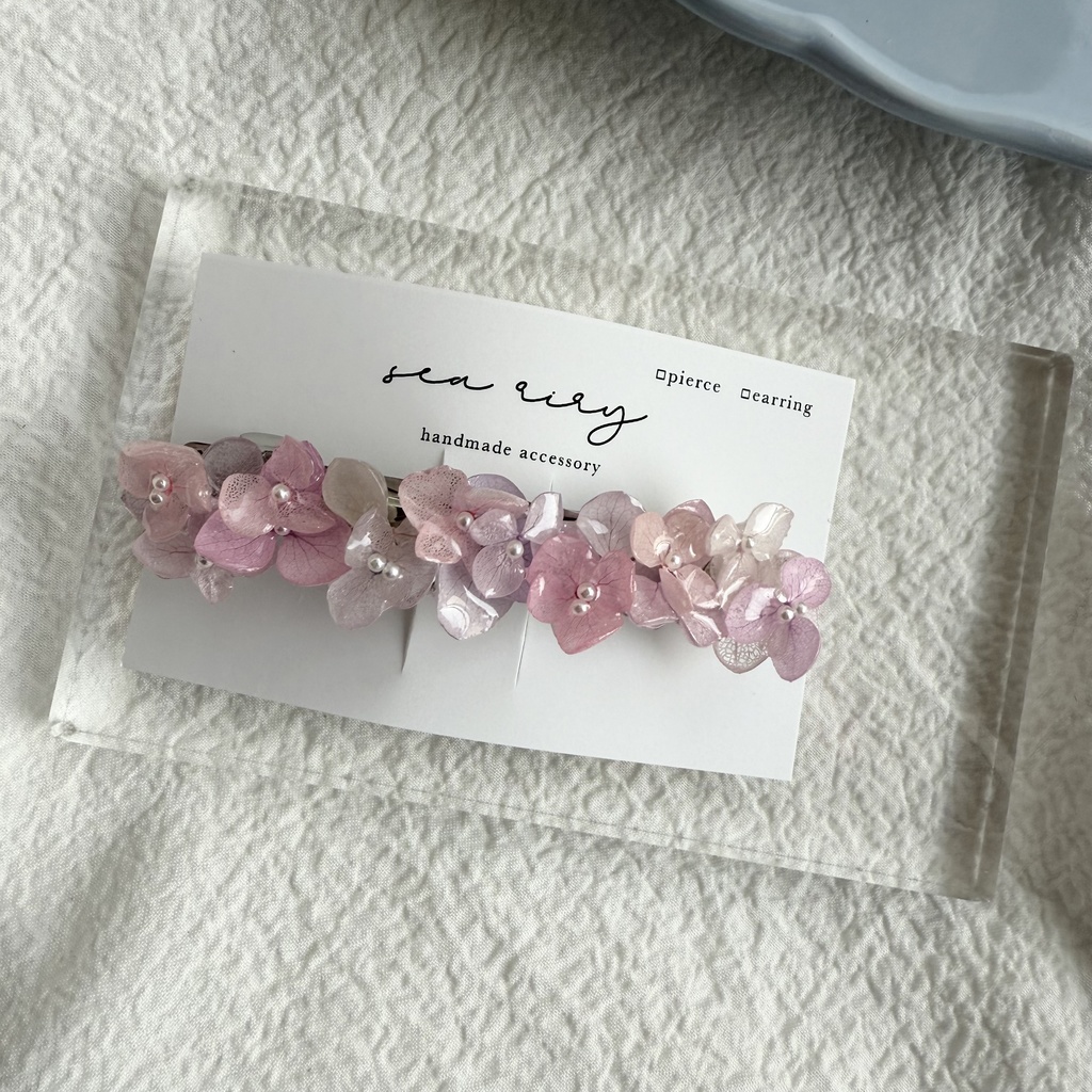 no.262 パステルライラックmixの紫陽花ヘアバレッタ アジサイ 本物のお花 ヘアアクセサリー 髪飾り