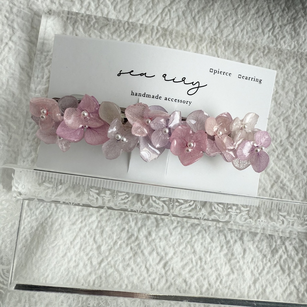 no.262 パステルライラックmixの紫陽花ヘアバレッタ アジサイ 本物のお花 ヘアアクセサリー 髪飾り