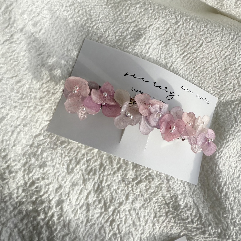 no.262 パステルライラックmixの紫陽花ヘアバレッタ アジサイ 本物のお花 ヘアアクセサリー 髪飾り