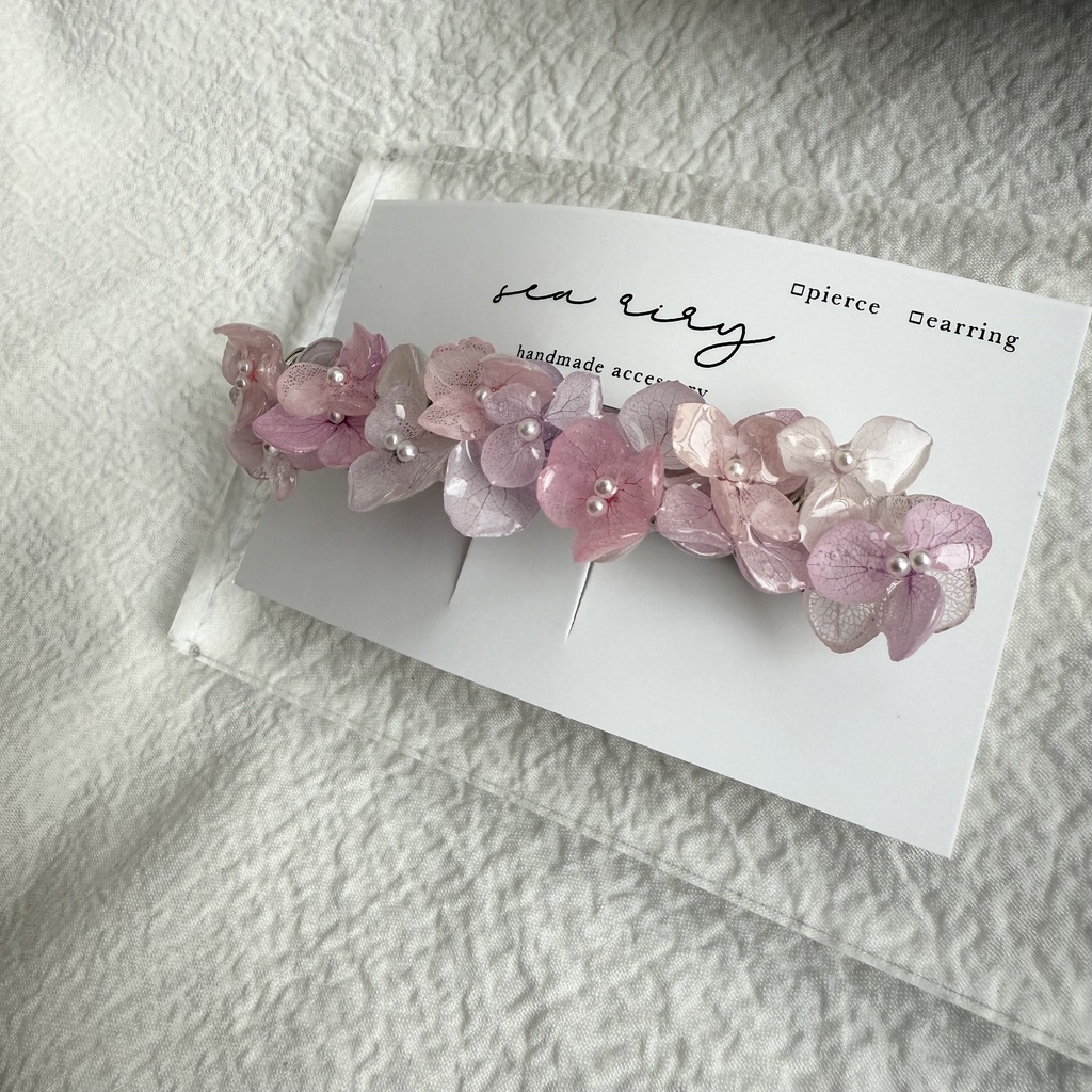 no.262 パステルライラックmixの紫陽花ヘアバレッタ アジサイ 本物のお花 ヘアアクセサリー 髪飾り