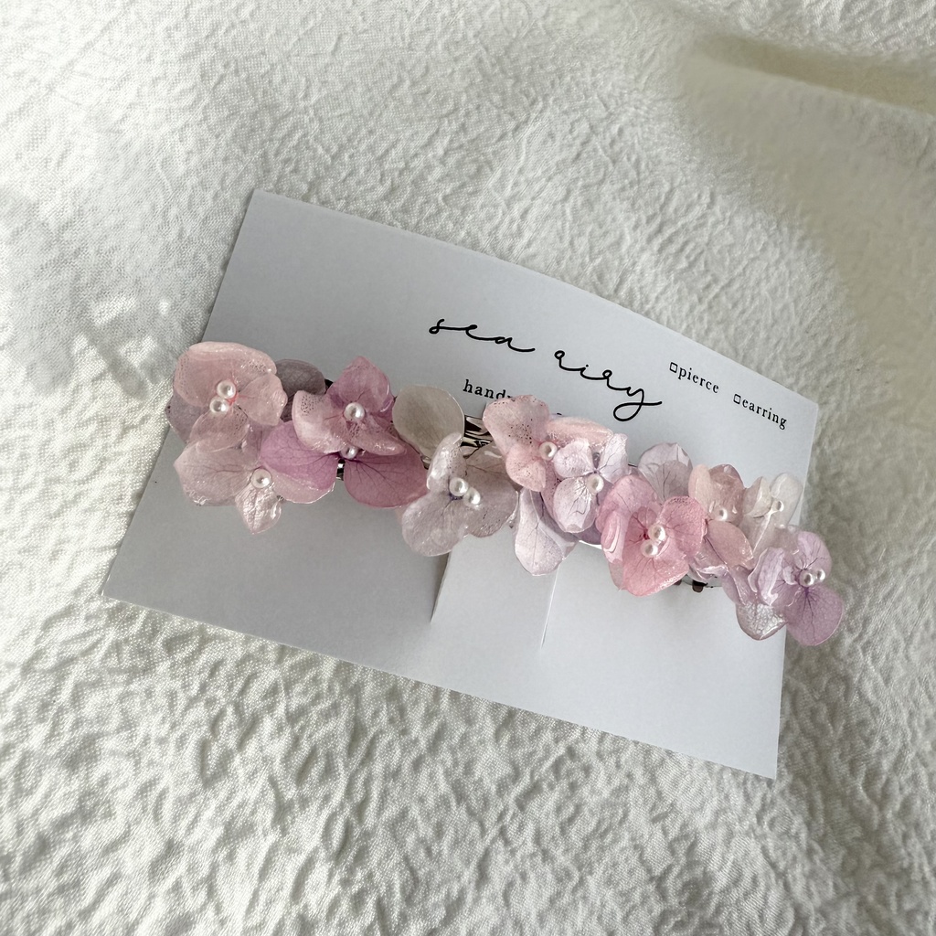 no.262 パステルライラックmixの紫陽花ヘアバレッタ アジサイ 本物のお花 ヘアアクセサリー 髪飾り
