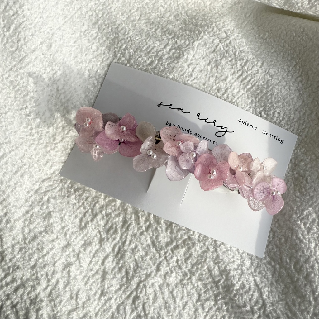 no.262 パステルライラックmixの紫陽花ヘアバレッタ アジサイ 本物のお花 ヘアアクセサリー 髪飾り