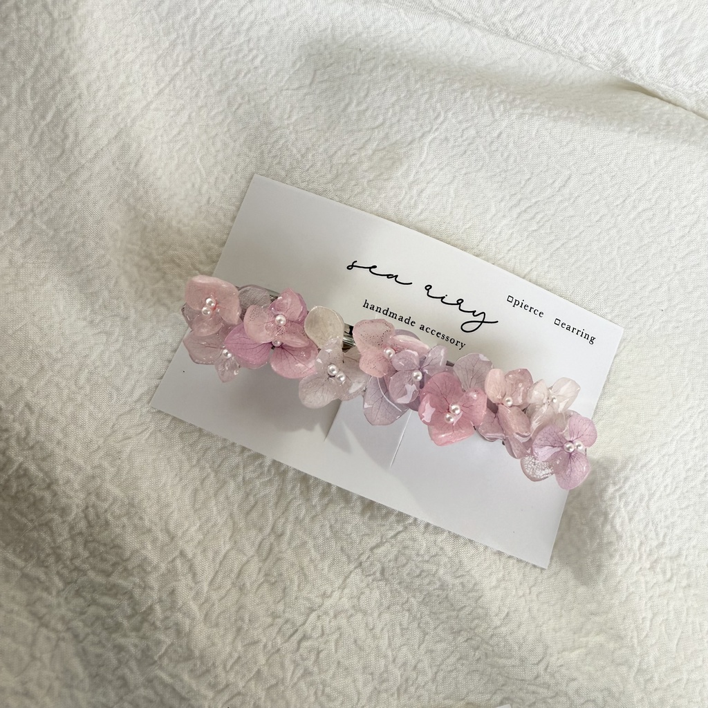 no.262 パステルライラックmixの紫陽花ヘアバレッタ アジサイ 本物のお花 ヘアアクセサリー 髪飾り